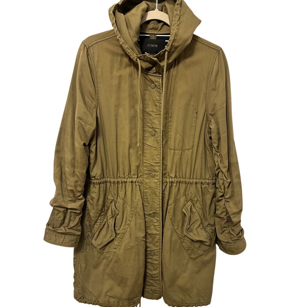 Vintage J Crew Olive Green Hooded Lightweight Utility Jacket Medium